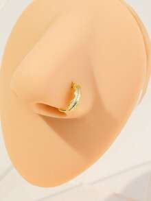 1 Pc Multi-Piece Fashion Versatile Silver & Gold-Toned Feather, Cubic Zirconia & Leaf Detail Nose Ring Set For Daily & Festival Celebration