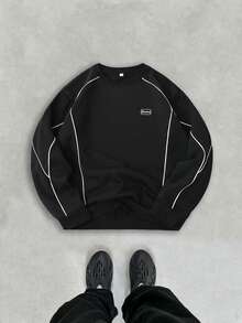 Herren Lässig College Stil Kontrast Saum Pullover Sweatshirt, Herbst