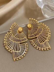 1对复古扇形耳环，几何金色耳钉，不锈钢耳环，女士日常及派对饰品，万圣节及圣诞节礼物 - 彩色 - 查看 4
