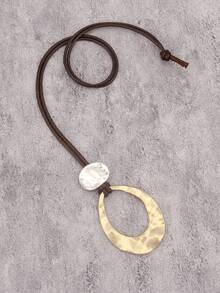 1pc Minimalist Round Beaded Alloy Pendant Necklace, Asymmetrical Geometric Circle Pendant, Daily Accessory, Gift For Girlfriend/Young Lady - Wax Rope - View 14