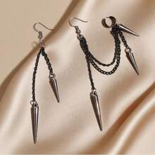 1pc Vintage Gothic Style Long & Short Rivet Tassel Earrings, Suitable For Women's Daily Wear