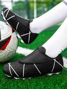 1 Pair Of Children's PU Leather Wear-Resistant, Long Nail Anti Slip Professional Children's Football Shoes, Suitable For Daily Exercise In All Seasons - Black - View 7