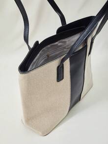 Women's Casual Canvas Splicing Zipper Shoulder Bag With Large Capacity For Everyday Use Handbags Winter Gifts - Black - View 7