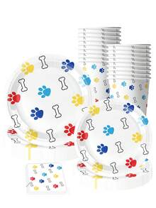 10 piezas Suministros para fiesta de cumpleaños con estampado de pata de perro, incluye platos, vasos, servilletas y mantelería desechables con estampado de pata de perro para decoración de fiesta con tema de cachorros, picnic al aire libre, fiesta familiar, fiesta con amigos, decoración de cumpleaños, suministros para fiesta desechables, suministros para fiesta festiva