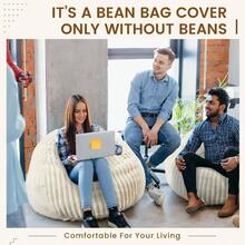 Ribbed Rabbit Fur Stuffed Animal Storage Bean Bag Chair Cover No Filler Comfy Bean Bag Cover Without Filling Or Home Bedroom Decor Organizing Plush Textile HolderWhite, L - 灰白+大號+羅紋兔毛 - 查看 5