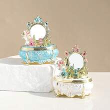 1pc Enamel Crafted Jewelry Box, Creative Princess Vanity Trinket Organizer With Mirror, Jewelry Storage Box, Birthday Gift - Nordic Style - View 1
