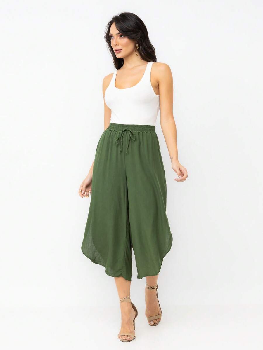 Plain Viscose Pantacurt Pants Simple Knot House - Army Green - View 1