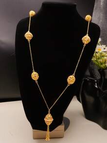 1pc New Middle Eastern Plated Gold Necklace Jewelry, Dubai Wedding Accessory, Fashion Jewelry, Long Sweater Chain - Gold - View 6