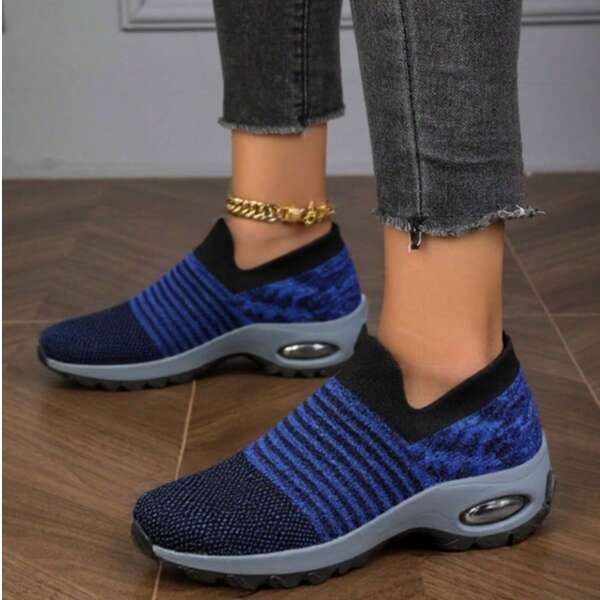 Women's Pink Casual Cushioned Shock-Absorbing Slip-On Knit Sock Sneakers, Comfortable Dancewear