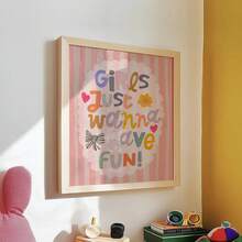 1幅带框帆布墙画，儿童房装饰，“女孩只想玩得开心”励志名言画，彩虹艺术，波西米亚风格，婴儿房/儿童房装饰，孕妇房装饰 - 彩色 - 查看 10