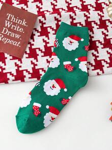 1 par/4 pares de calcetines cómodos y casuales de invierno con estampado de Papá Noel y hombre de jengibre para hombres
