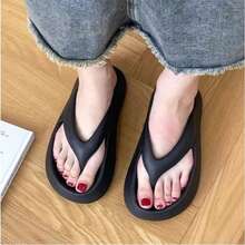 Unisex Thick Sole Flip Flops, Summer Outdoor Couple Non-Slip Slippers, Bathroom & Beach Dual-Use - Black 2 - View 6