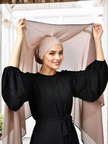 1pc Women's Instant Chiffon Hijab + Simple Cap Integrated Muslim Casual Prayer Headscarf, Modal Hijab Scarf With Built-In Magnetic Clasp, Suitable For Daily Wear In All Seasons