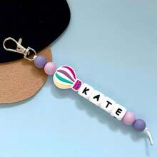 1 件定制返校个性化彩虹钥匙扣、返校串珠钥匙扣、钥匙扣标签、姓名标签、教师礼物、粉色彩虹热气球 - 字母珠鑰匙圈 - 查看 50