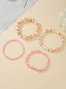 4 peças/conjunto Pulseiras Elásticas com Espaçadores de Contas em Forma de Coração de Pérola Falsa CCB, Adequadas para Presentes e Uso Diário, Adolescentes
