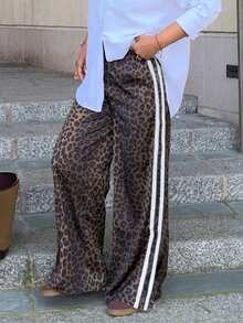 Pantalones holgados con estampado de leopardo para mujer, estilo hip hop - Marrón - Ver 2