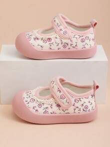 Girls' Princess Canvas Shoes, New Spring/Autumn Kids Casual Hook And Loop Toddler Walking Shoes