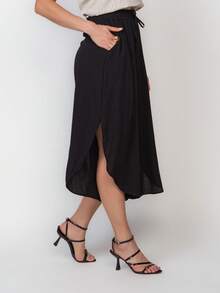 Plain Viscose Pantacurt Pants Simple Knot House - Black - View 4