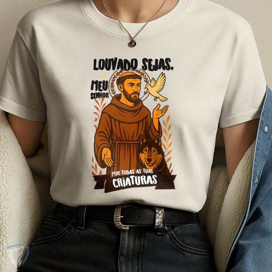 Saint Francis Of Assisi T-Shirt | Praise Be To All Creatures - Champán - Ver 1
