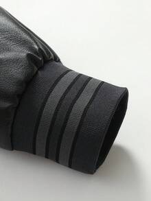 男士黑色棒球夹克高端刺绣皮革时尚街头风格运动服休闲经典复古运动服拼布PU长袖嘻哈机车夹克外套 - 黑色 - 查看 8