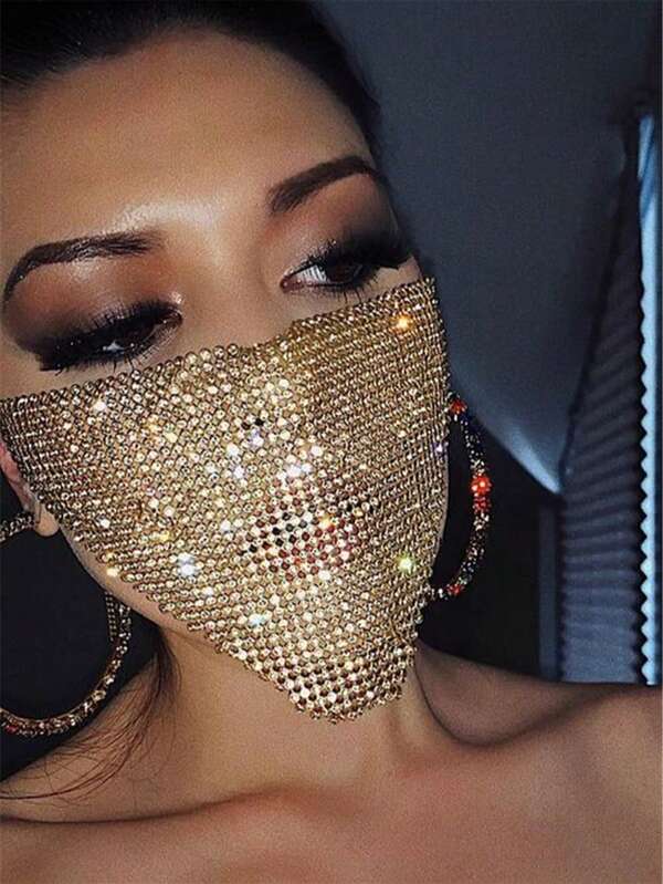 Sexy & Wild Nachtclub Street Style Strass-besetzter glänzender Strass Damen Gesichtsmaske, vielseitig für alle Jahreszeiten
