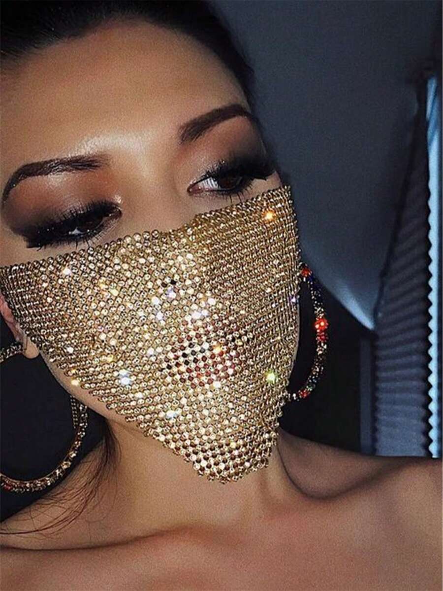Sexy & Wild Nightclub Street Style Rhinestone Studded Shiny Rhinestone Women's Face Mask, Versatile For All Seasons