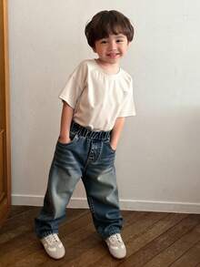 Young Boy 水洗宽松直筒牛仔裤 - 藍色 - 查看 3