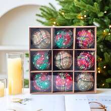 16Pcs Christmas Buffalo Plaid Ball Ornaments Christmas Fabric Foam Ball With Snowflake Pattern Ornaments Shatterproof Christmas Tree Hanging Ornament For Xmas Party Decoration Supplies Home Decor Christmas Decorations Room Decor Winter