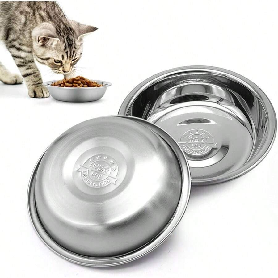 5 PCS Stainless Steel Bowl - Shallow Wide Flat Cats Food Bowls, Metal Kitten Dishes Whisker Friendly Fatigue Relief, Basic Plates Elevated Stand, Dishwasher Safeu2026 - 兩件套 - 查看 1