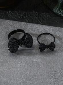 2 chiếc nhẫn hở đính đá phong cách Gothic tối màu thời trang, thích hợp để đeo hàng ngày và làm quà tặng cho phụ nữ - nơ - Xem 2