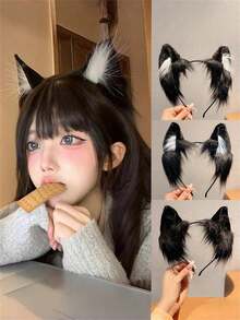1个黑色猫耳发箍 Cos仿真立体动物耳朵洛丽塔可爱毛绒耳朵女孩发饰洗脸发箍头饰动漫角色扮演发夹洛丽塔发箍 - 1pcs - 查看 4