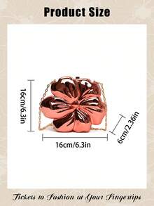 Women's Elegant Mini Flower Shaped Chain Crossbody Bag, Metallic Y2K Style Theme Party Shoulder Bag, Fashionable Novelty Shaped Bags, Versatile Small Mobile Phone Key Coin Purse, Portable Outdoor Travel Vacation Cosmetic Bags, Wear-Resistant Solid-Color Clutch Bag - 紅色 - 查看 5