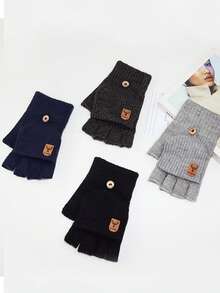 Luvas de Tricô Quentes com Parte Superior Reversível, Luvas Sólidas Grossas para Escrita, Estudantes, Outono/Inverno, Decoração de Outono Masculina