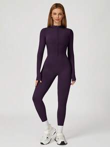 MASKERT 女士连体裤，舒适亲肤高弹运动服/瑜伽裤 - 紫色 - 查看 4