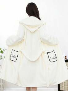 1 chiếc áo choàng tắm dài cho nữ bằng vải lông cừu san hô, nhiều màu sắc để lựa chọn, có mũ trùm đầu, thắt lưng và túi, mềm mại, ấm áp, áo choàng tắm unisex. - Nhiều màu - Xem 17