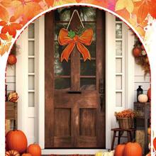 1 Pc, Pumpkin Bow Wooden Hanging Sign, Thanksgiving Bow Wall Hanging, Football Bow Wall Hanging Art, Bow Welcome Door Sign, Indoor And Outdoor Porch Decoration In University Dormitory Apartments, Christmas Decoration, 2D Home Decor Christmas Decorations Room Decor
