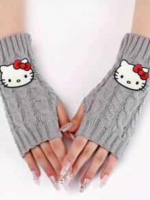 Sanrio 1 Par de Luvas com Padrão Fofo de Desenho Animado da Hello Kitty, Impressão Suave, Quente e à Prova de Vento, Adequado para Outono/Inverno