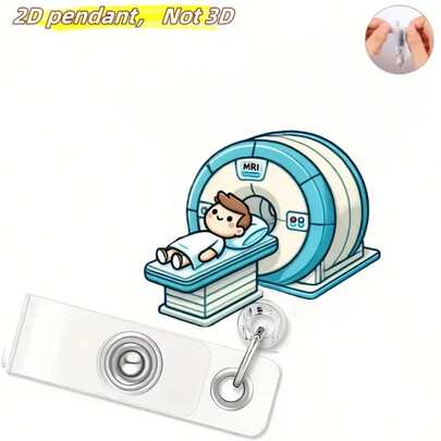 2D Flat 1pc Acrylic MRI Design Medical Student Nurse Design Retractable ID Badge Reel - Durable Work ID Card Holder For Medical Professionals, Medical Students And Healthcare Workers, School Supplies, Gifts For Students, Gifts For Medical Workers, Team Gifts, Gifts For Girls, Office Supplies, Team Gifts, Accessories