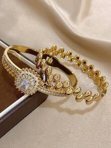 18K 镀金不锈钢奢华优雅方形锆石手镯套装，适合女士、妈妈礼物、教师礼物、夏季旅行海滩珠宝、波西米亚风格珠宝、狂欢/舞会/派对/日常配饰、返校礼物、生日礼物、伴娘礼物、婚礼珠宝 - 彩色 - 查看 3