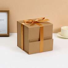 1 件方形丝带礼盒，带蝴蝶结的折叠礼盒，生日礼物，化妆品礼盒，节日礼物包装盒 - 彩色 - 查看 4