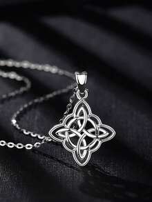 1pc 925 Sterling Silver Simple Witch Knot Pendant Necklace, Suitable For Women's Daily Wear, Gift For Girlfriend, Wife, Mother On Birthday, Anniversary - Silver - View 4