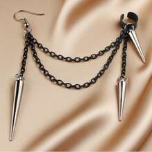 1pc Vintage Gothic Style Long & Short Rivet Tassel Earrings, Suitable For Women's Daily Wear