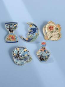 Set de 5 piezas de pines esmaltados con diseños de la Noche Estrellada, pintura al óleo de Van Gogh, broches, insignias de solapa, regalos de joyería de arte divertido con animales para niños y amigos