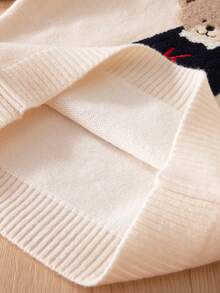 少女休闲小熊刺绣针织套头毛衣，秋冬季 - 杏色 - 查看 6