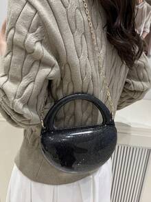 女士迷你斜挎包，新款小众设计金属链条单肩包，网红风格手机零钱包 - 黑色 - 查看 4