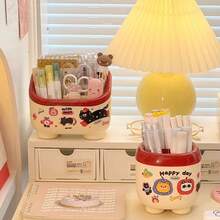 1 قطعة صندوق تخزين مكتبي ثلاثي/سداسي الأقسام لحامل الأقلام، منظم سطح المكتب لطلاب السكن الجامعي، رف تقسيم، صندوق تخزين القرطاسية (ملصقات DIY عشوائية مجانية)