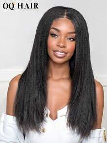 OQ Hair Wear Go Glueless Wig Kinky Straight Natural Color Pre-Cut & Pre-Plucked 9x6 Transparent Lace 180% Density 16-30 Inch Pre-Bleached Free Shipping Unprocessed Real Huamn Hair No Glue Needed - SNatural - View 2
