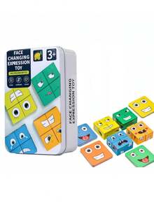 木制面部表情拼图积木，表情图案匹配游戏，面部积木比赛，字母匹配游戏，木制字母拼图积木，脑筋急转弯，减压玩具，家庭聚会、旅行的理想礼物