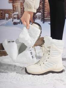 Botas de nieve del norte nuevas para el invierno 2025, zapatos de invierno para mujer de caña alta, forro cálido, impermeables, antideslizantes, adecuados para senderismo al aire libre, trekking, uso casual