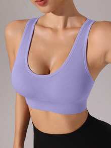 1pc Women's Purple Criss-Cross Back Sports Bra, Suitable For Fitness And Everyday Wear - Purple - View 5